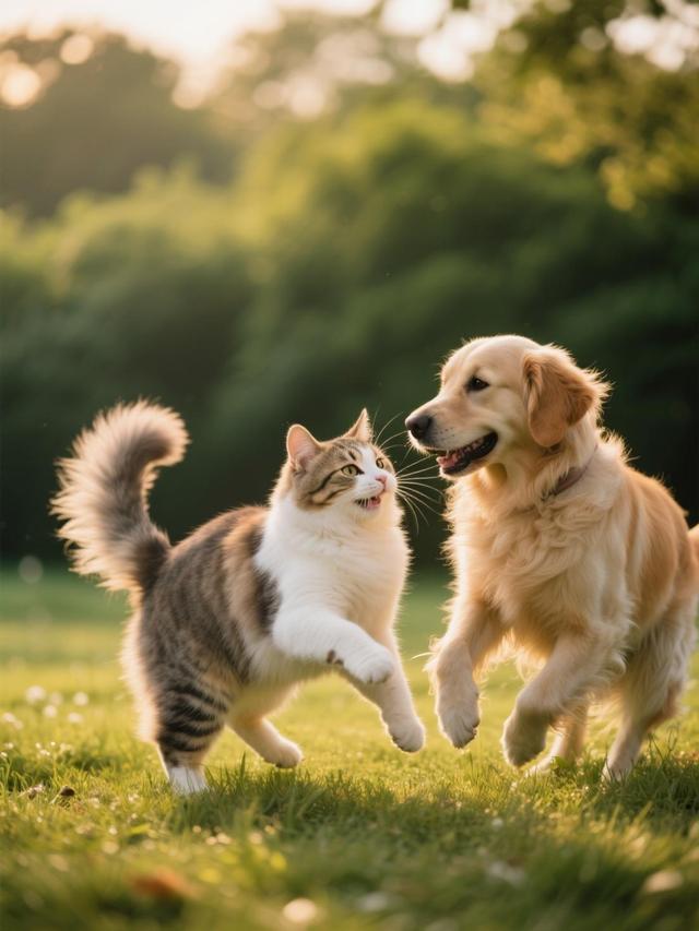 一只可爱的宠物狗和一只宠物猫